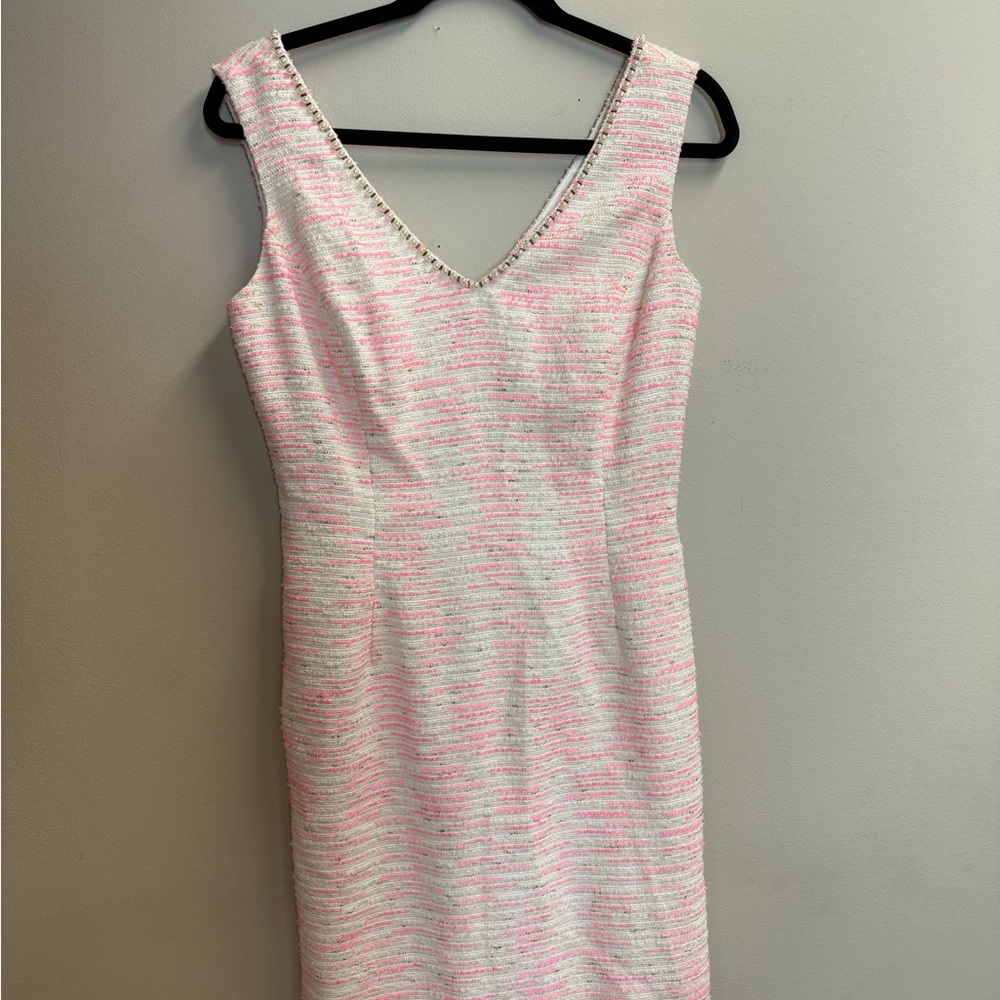 Lilly Pulitzer Pink and White Sheath Knee length Dress V-Neck Sleeveless